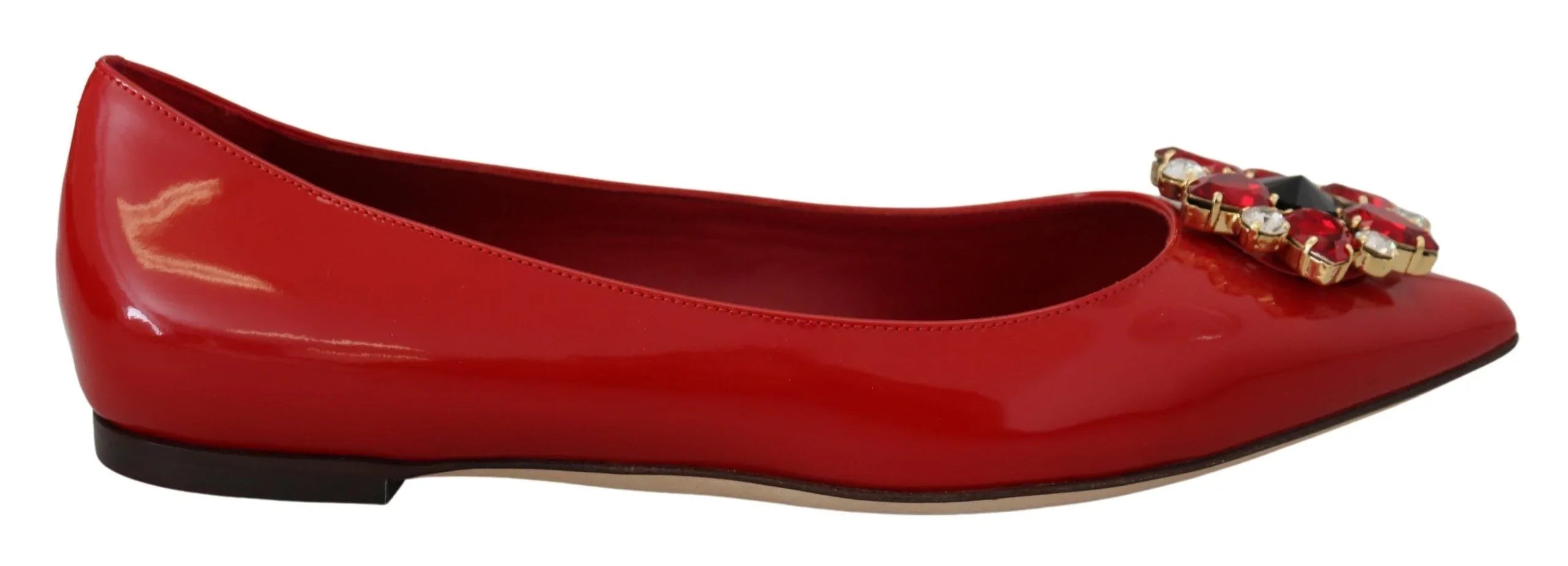 Dolce & Gabbana Red Leather Crystals Loafers Flats Shoes - Zeiniez