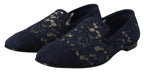 Dolce & Gabbana Blue Floral Lace Slip Ons Loafers Flats Shoes - Zeiniez