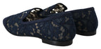 Dolce & Gabbana Blue Floral Lace Slip Ons Loafers Flats Shoes - Zeiniez