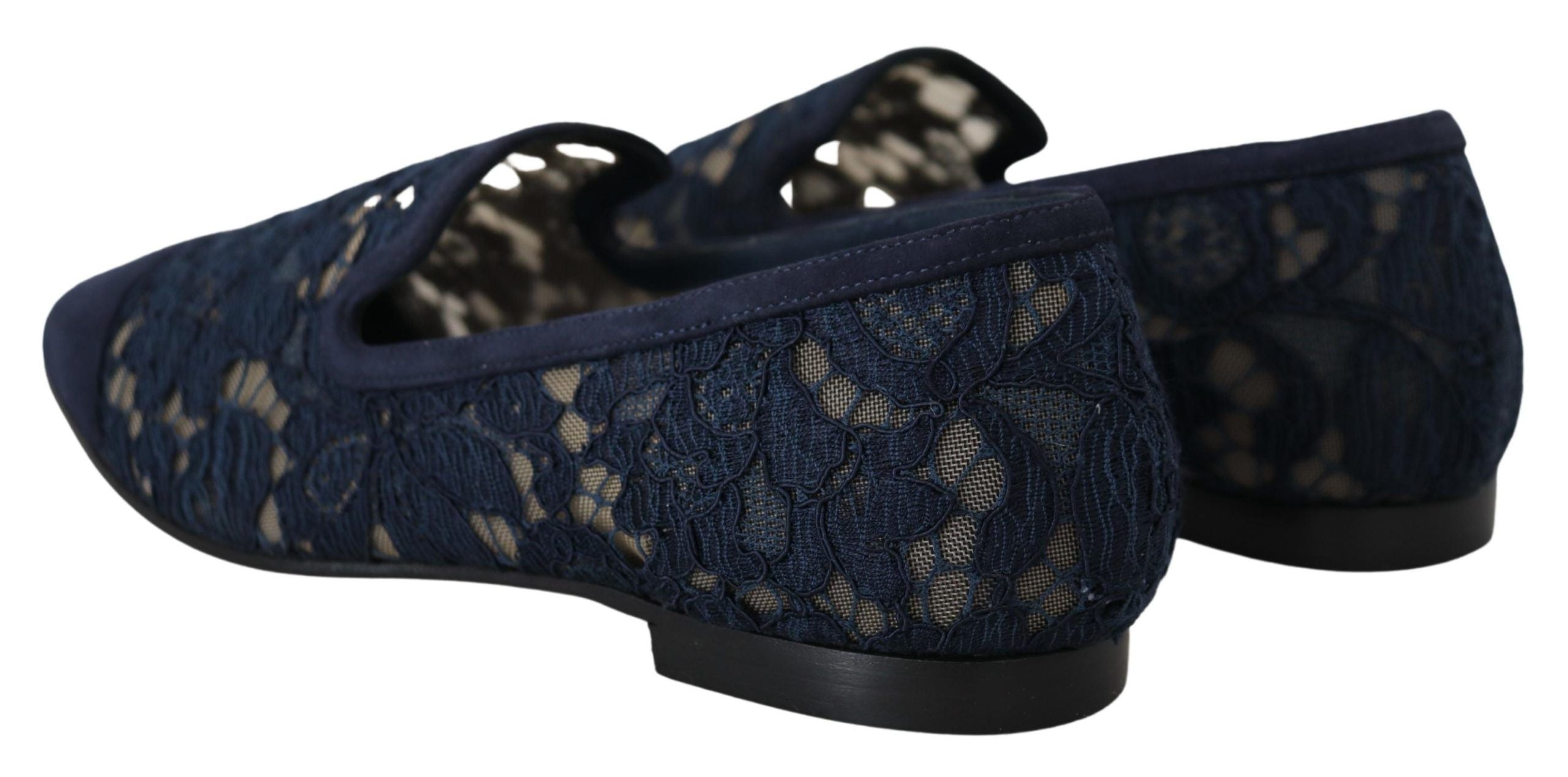 Dolce & Gabbana Blue Floral Lace Slip Ons Loafers Flats Shoes - Zeiniez