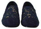 Dolce & Gabbana Blue Floral Lace Slip Ons Loafers Flats Shoes - Zeiniez