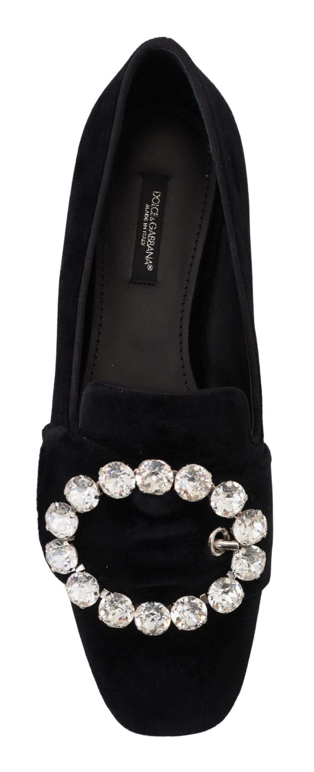 Dolce & Gabbana Black Velvet Crystals Loafers Flats Shoes - Zeiniez