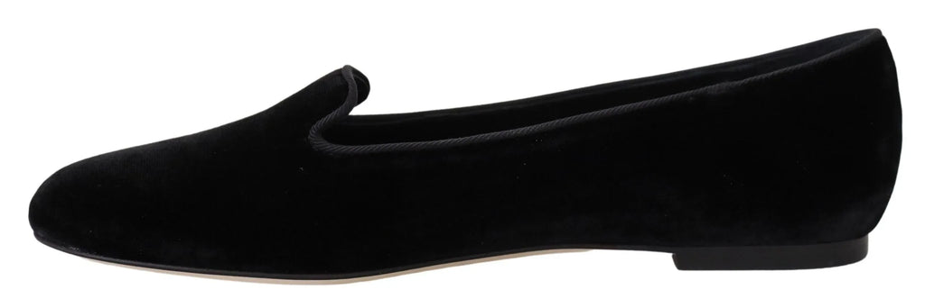 Dolce & Gabbana Black Velvet Slip Ons Loafers Flats Shoes - Zeiniez