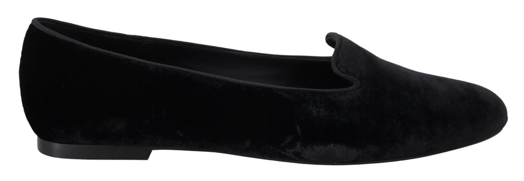 Dolce & Gabbana Black Velvet Slip Ons Loafers Flats Shoes - Zeiniez
