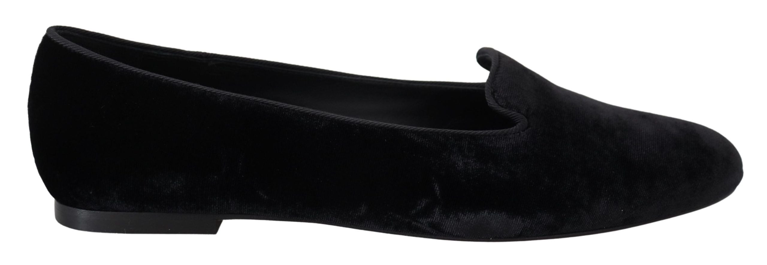 Dolce & Gabbana Black Velvet Slip Ons Loafers Flats Shoes - Zeiniez