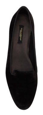Dolce & Gabbana Black Velvet Slip Ons Loafers Flats Shoes - Zeiniez