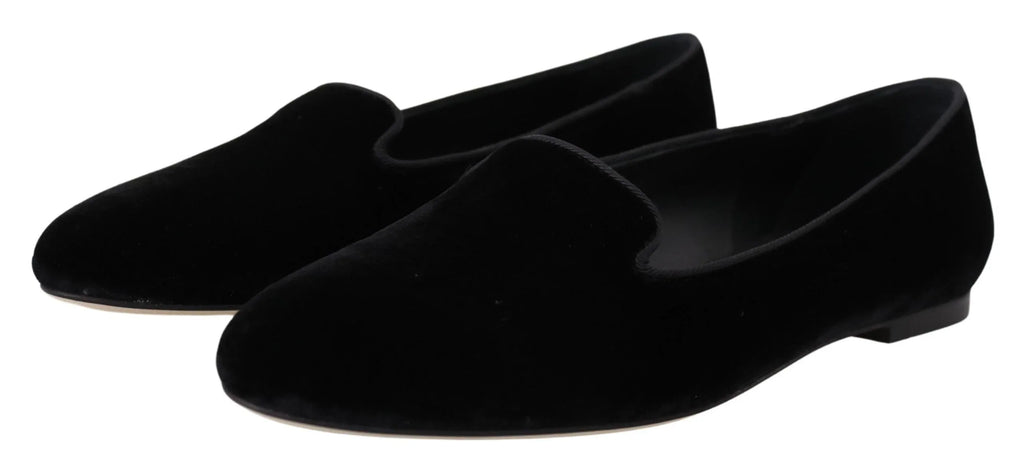 Dolce & Gabbana Black Velvet Slip Ons Loafers Flats Shoes - Zeiniez