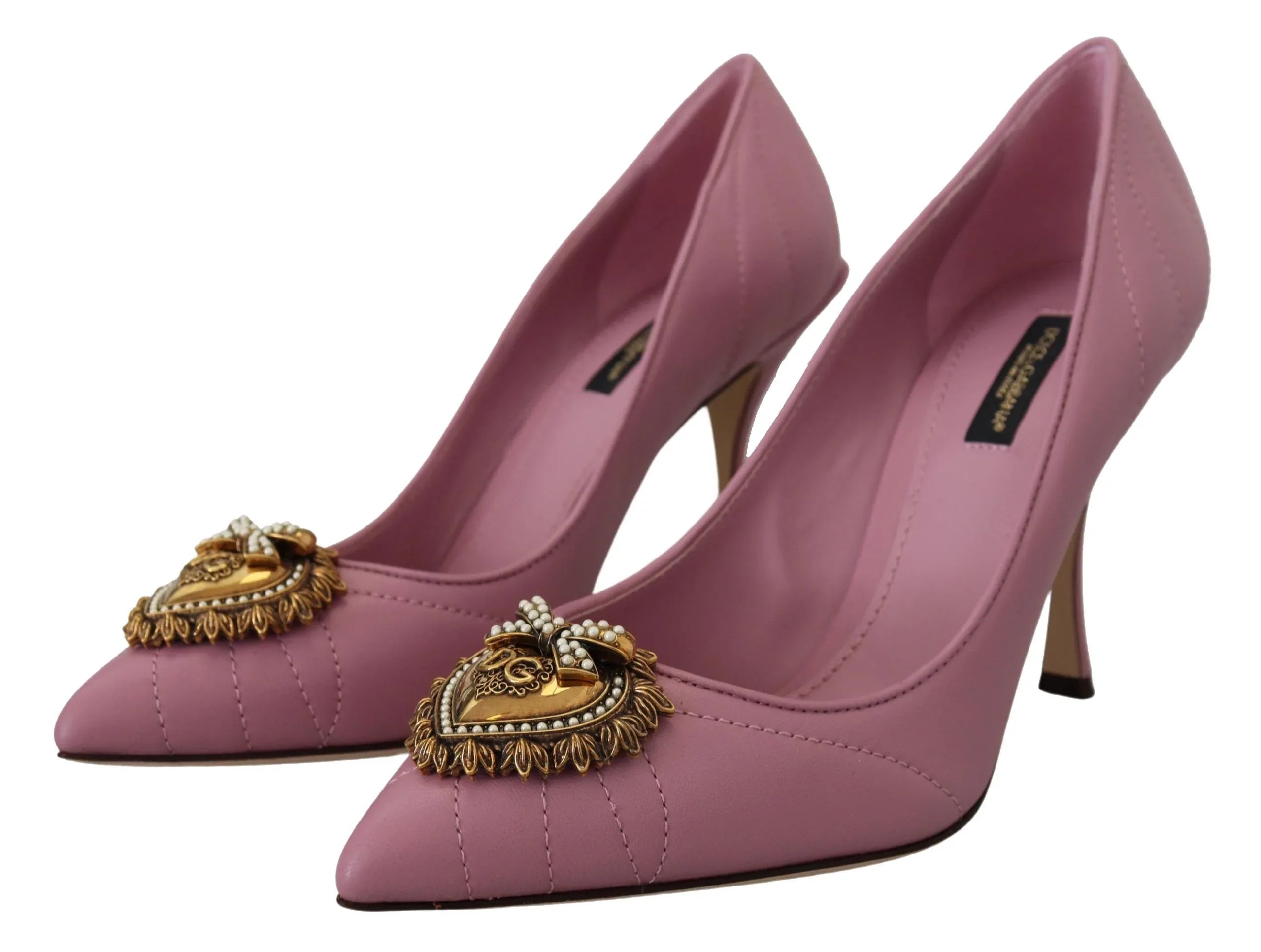 Dolce & Gabbana Pink Leather Heart DEVOTION Heels Pumps Shoes - Zeiniez