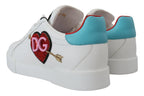 Dolce & Gabbana White Leather Sneaker Portofino Logo Heart Shoes - Zeiniez