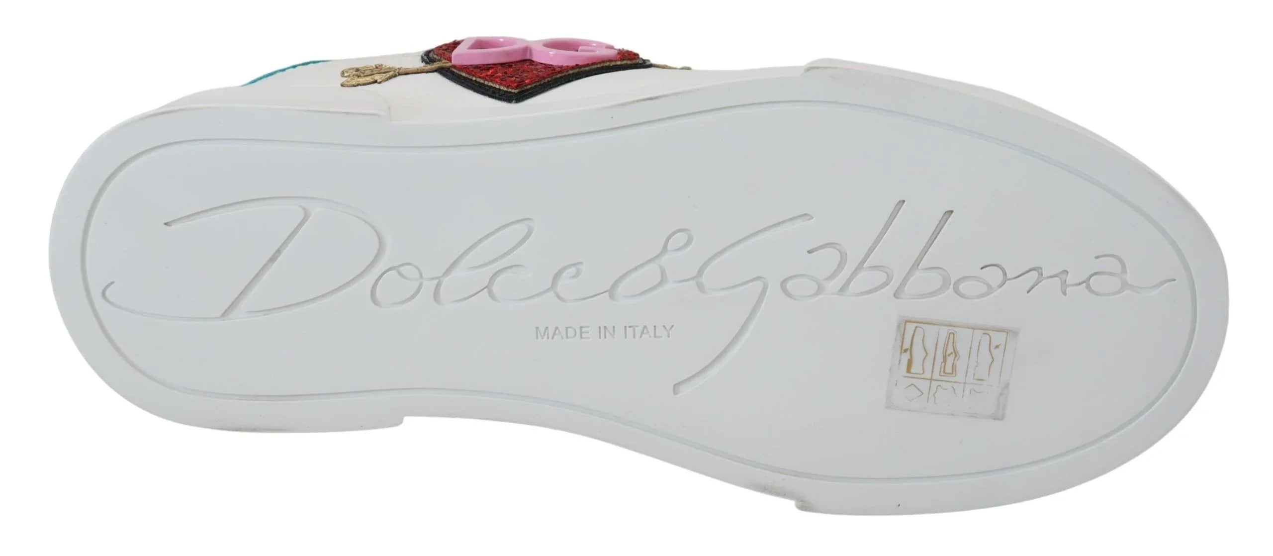 Dolce & Gabbana White Leather Sneaker Portofino Logo Heart Shoes - Zeiniez