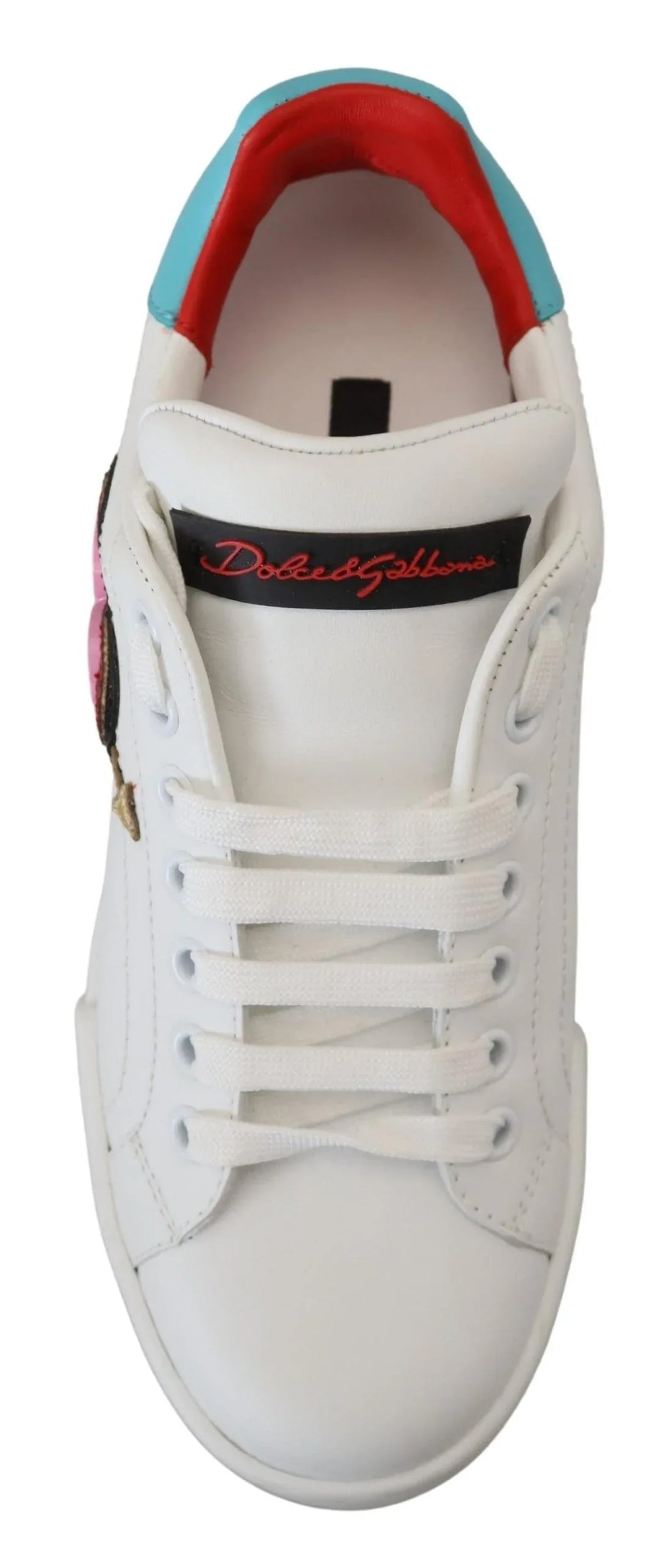 Dolce & Gabbana White Leather Sneaker Portofino Logo Heart Shoes - Zeiniez
