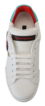 Dolce & Gabbana White Leather Sneaker Portofino Logo Heart Shoes - Zeiniez