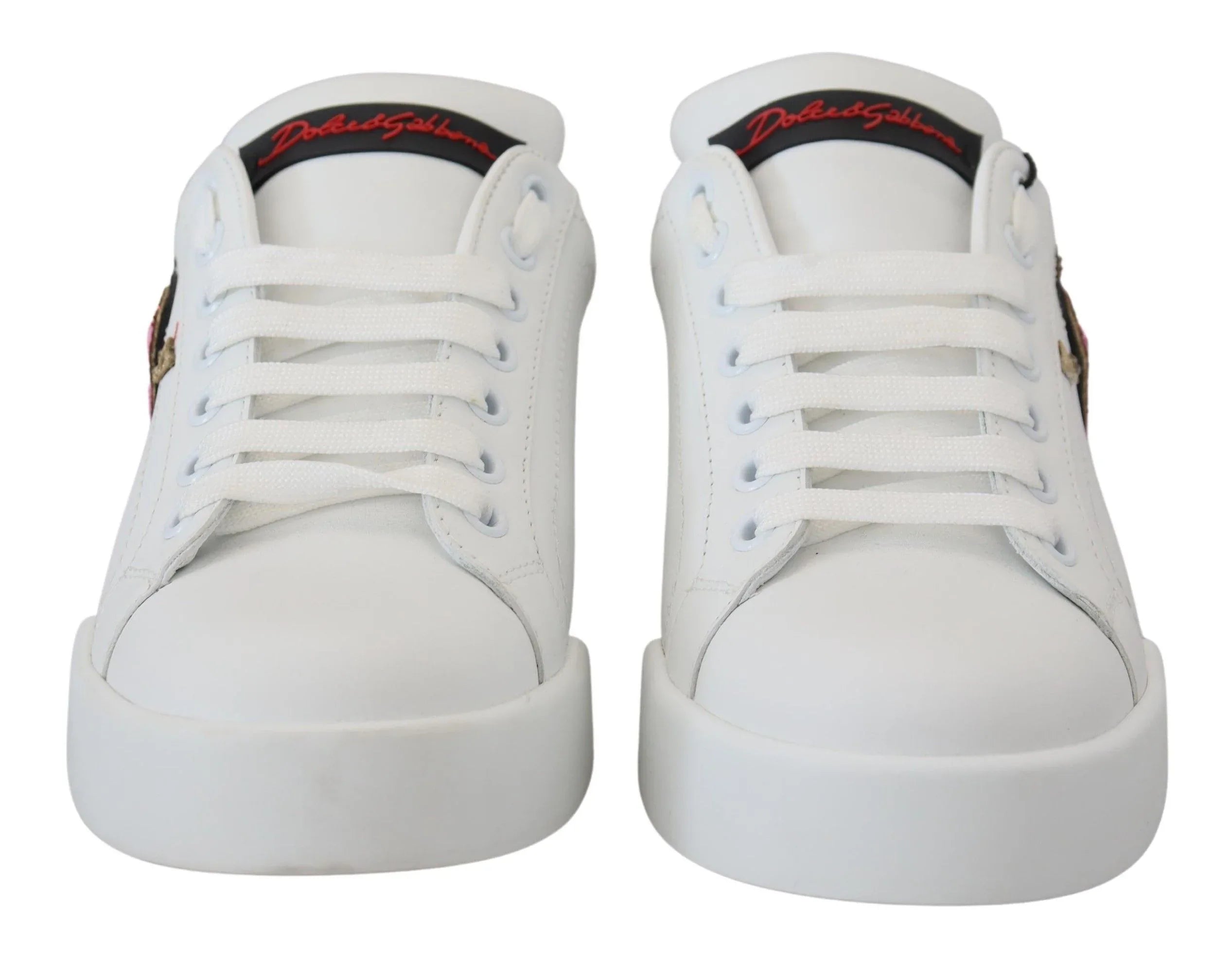 Dolce & Gabbana White Leather Sneaker Portofino Logo Heart Shoes - Zeiniez