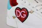Dolce & Gabbana White Leather Sneaker Portofino Logo Heart Shoes - Zeiniez