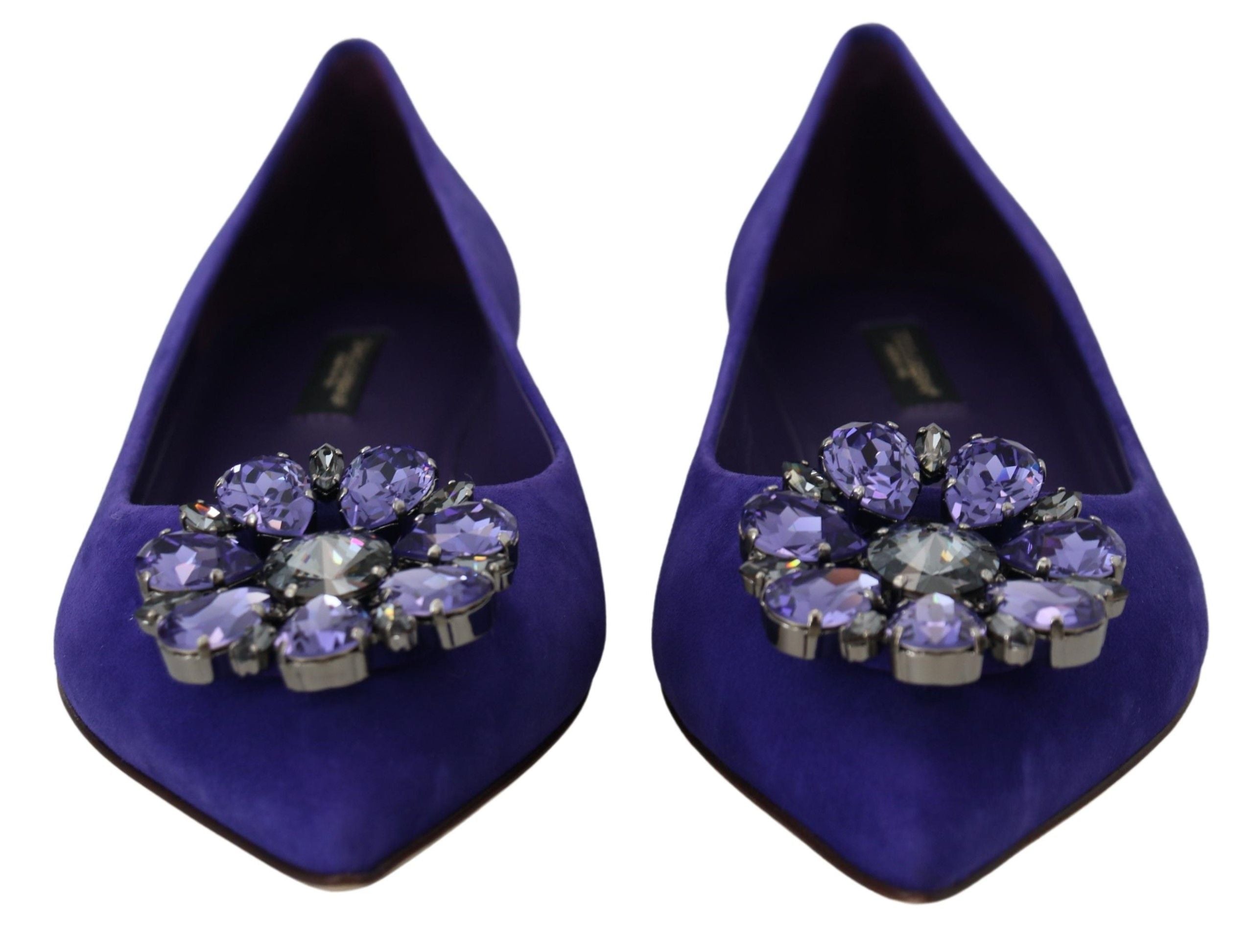 Dolce & Gabbana Purple Suede Crystals Loafers Flats Shoes - Zeiniez