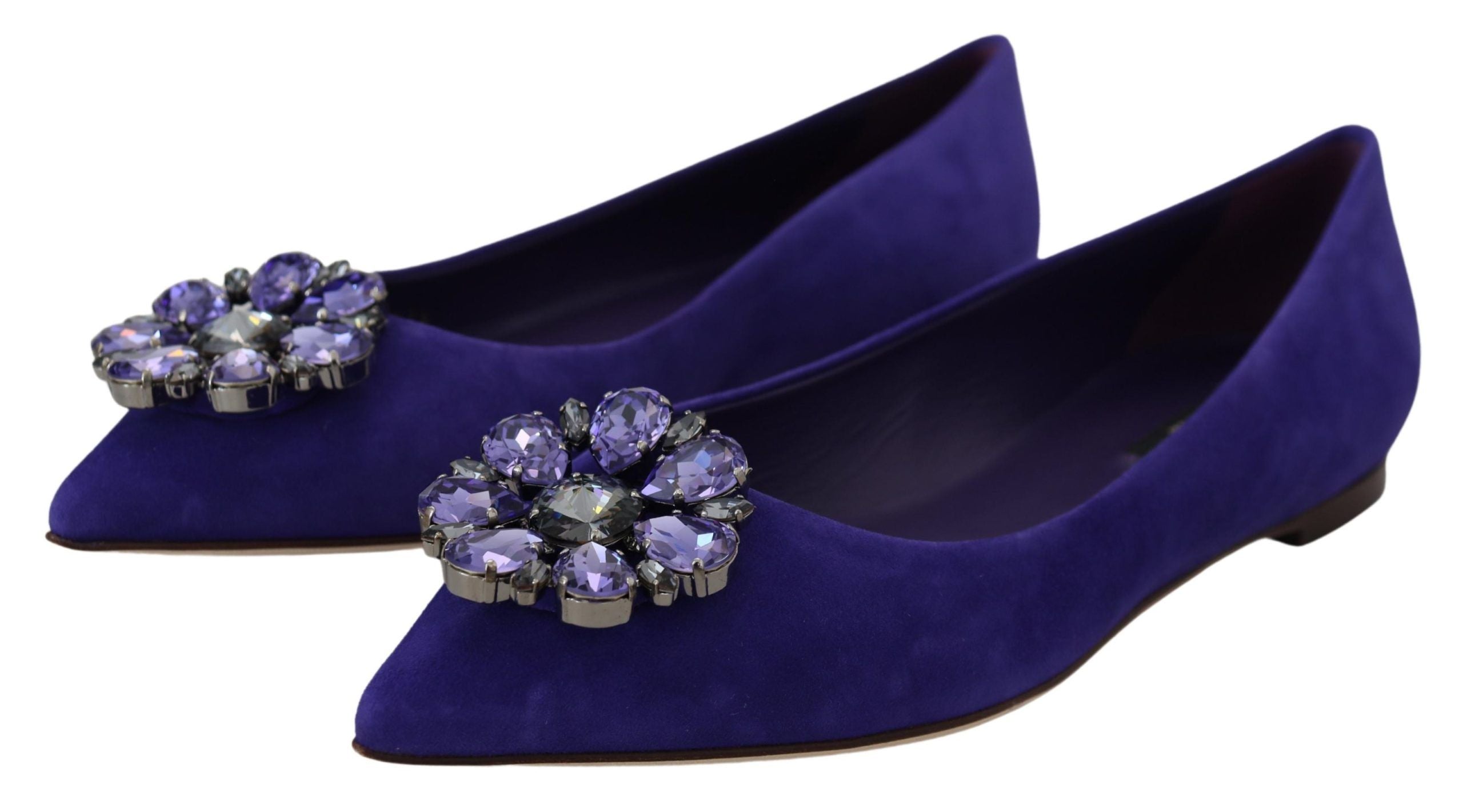 Dolce & Gabbana Purple Suede Crystals Loafers Flats Shoes - Zeiniez