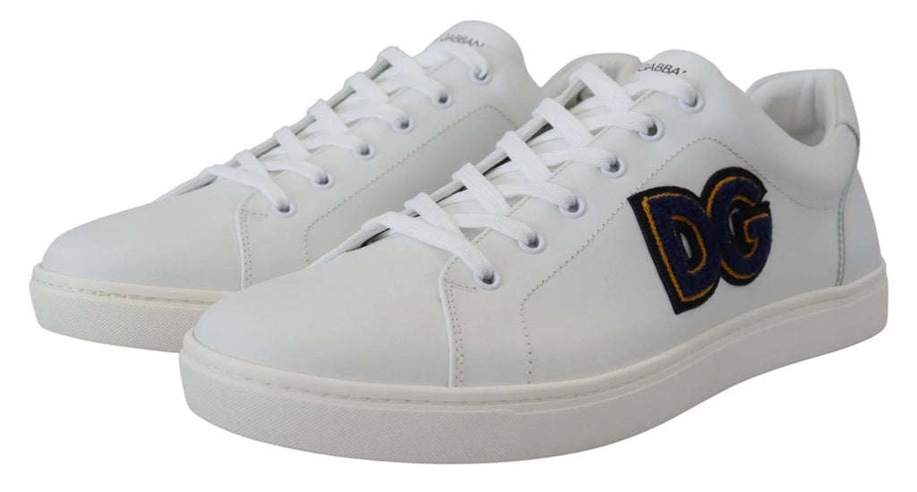 Dolce & Gabbana White Leather DG Logo Casual Sneakers Shoes - Zeiniez
