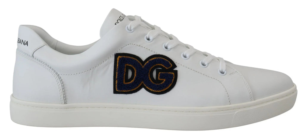 Dolce & Gabbana White Leather DG Logo Casual Sneakers Shoes - Zeiniez