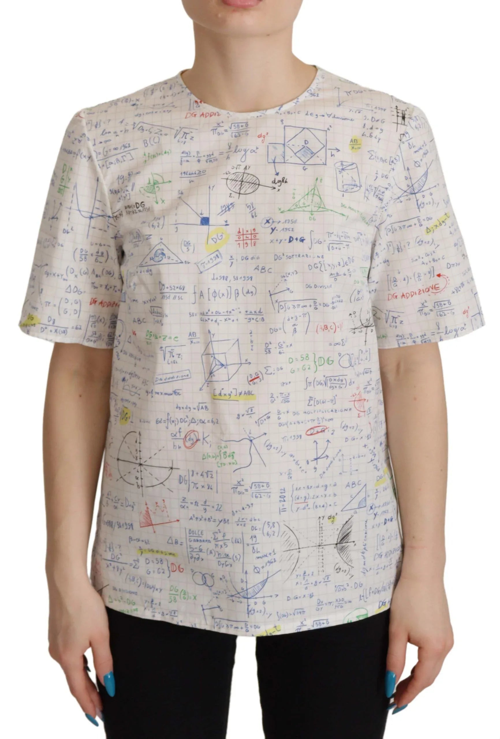 Dolce & Gabbana White Cotton Algebra Print Short Sleeves Top - Zeiniez