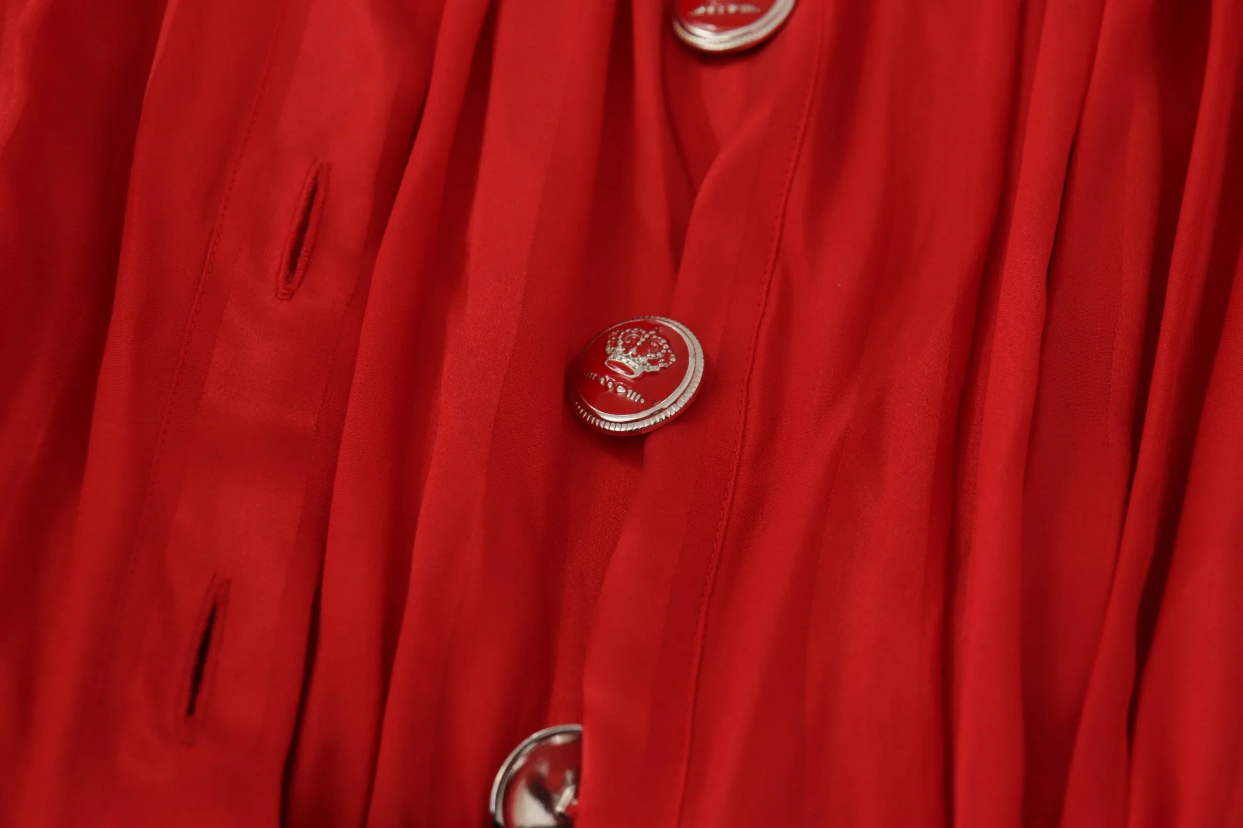 Dolce & Gabbana Red Button Down Belted Midi Satin Silk Dress - Zeiniez