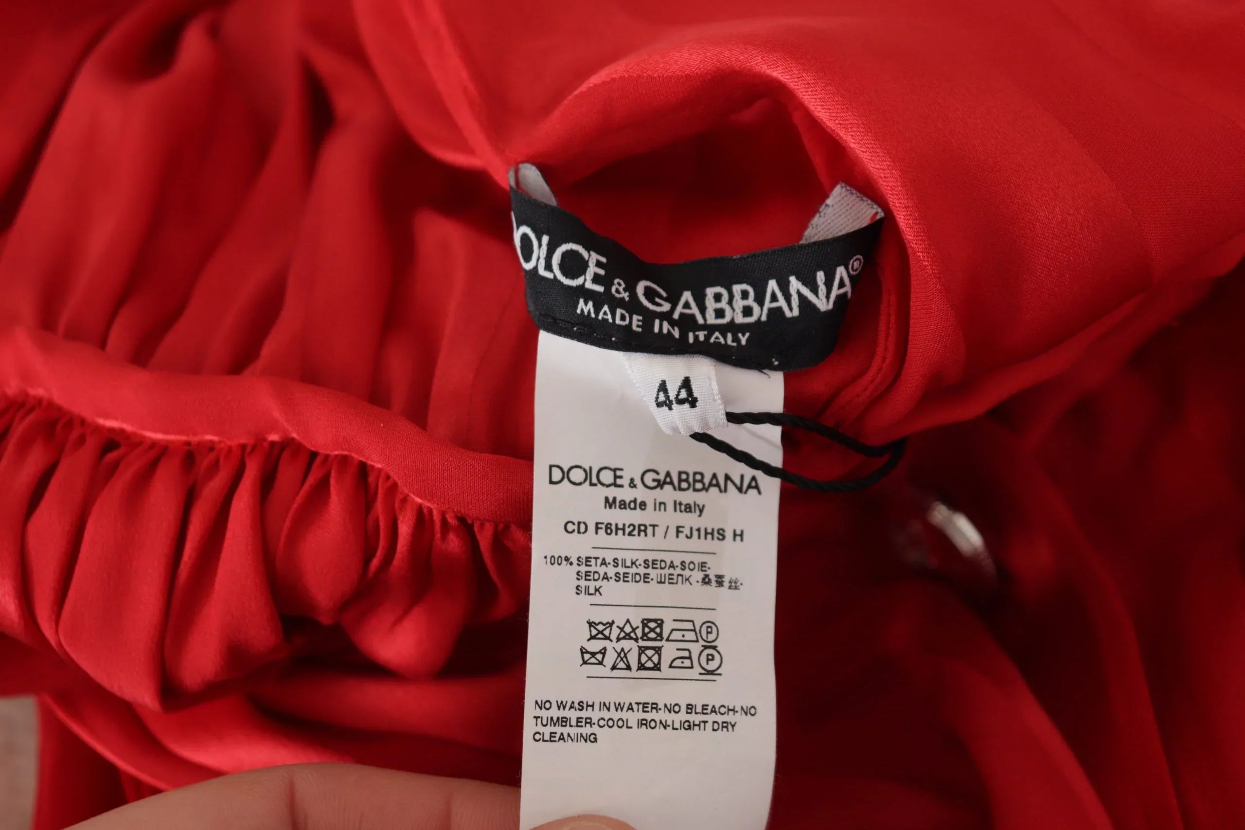 Dolce & Gabbana Red Button Down Belted Midi Satin Silk Dress - Zeiniez