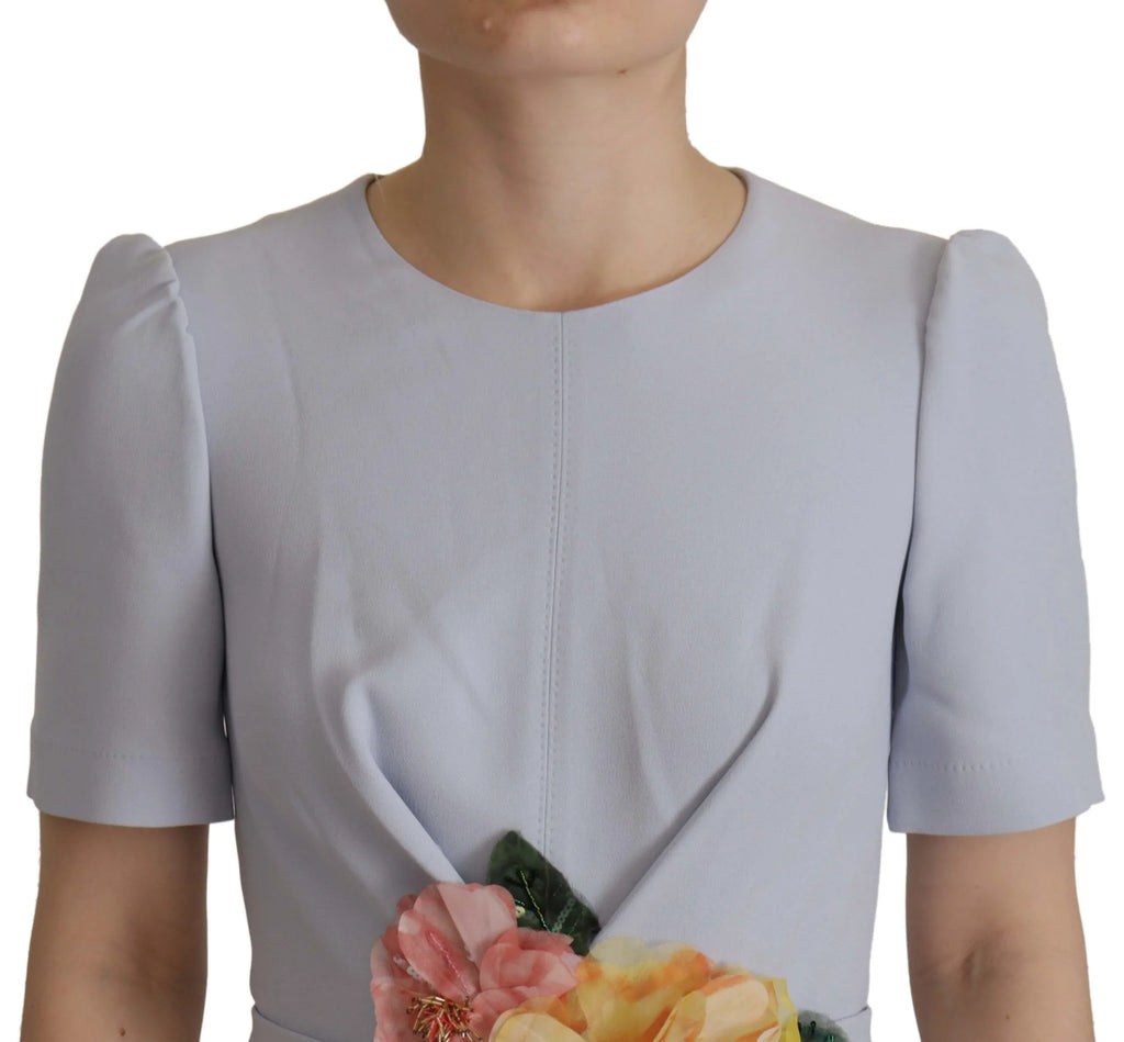 Dolce & Gabbana Blue Floral Applique Midi Viscose Dress - Zeiniez