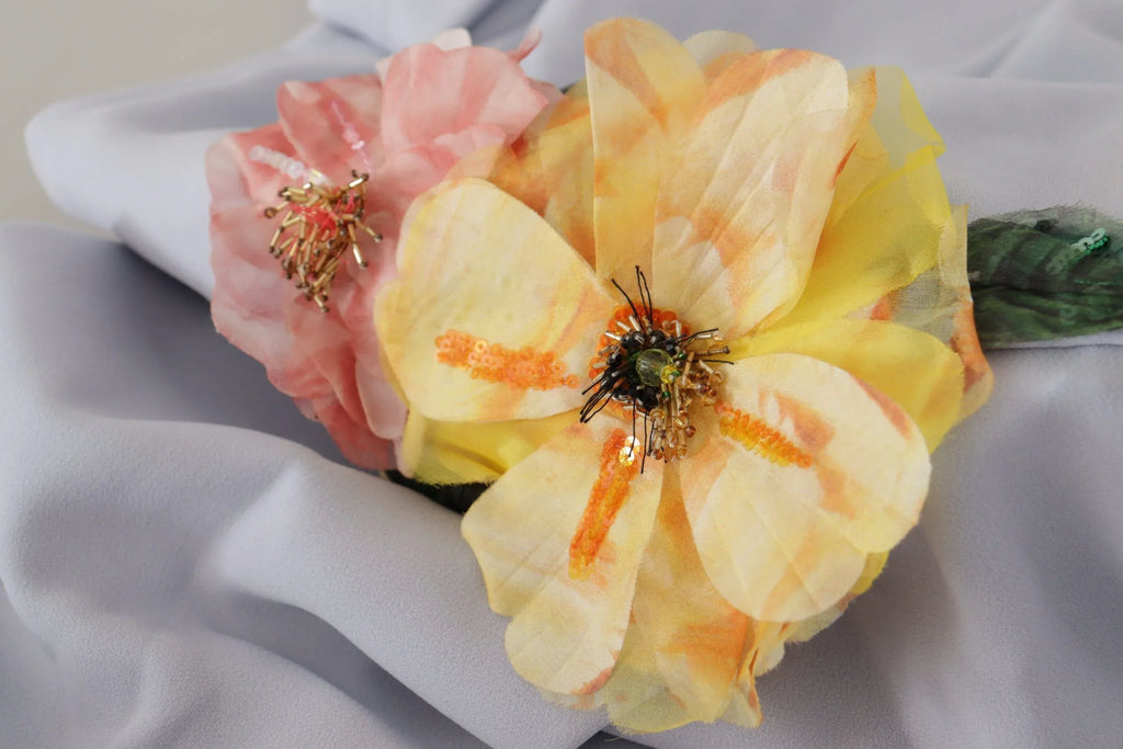 Dolce & Gabbana Blue Floral Applique Midi Viscose Dress - Zeiniez