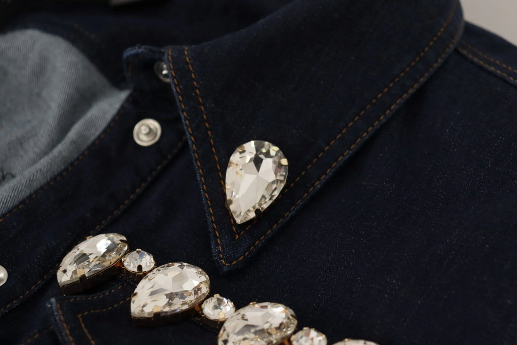Dolce & Gabbana Blue Denim Crystal Embellish Cotton Jacket - Zeiniez