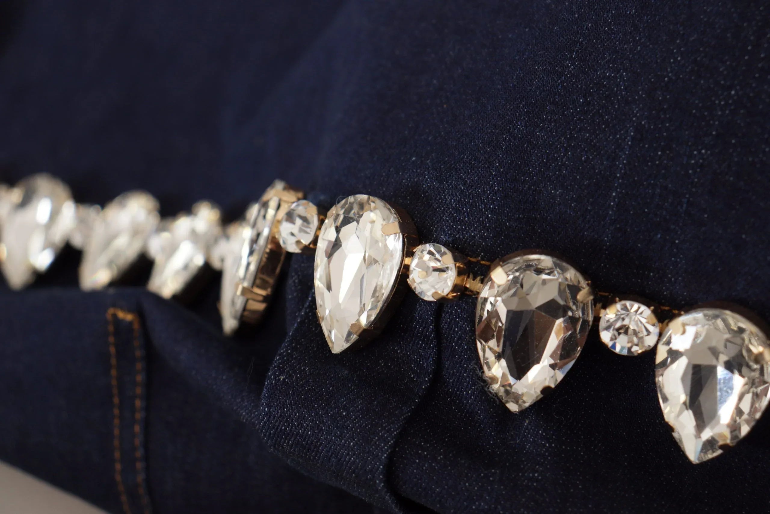 Dolce & Gabbana Blue Denim Crystal Embellish Cotton Jacket - Zeiniez