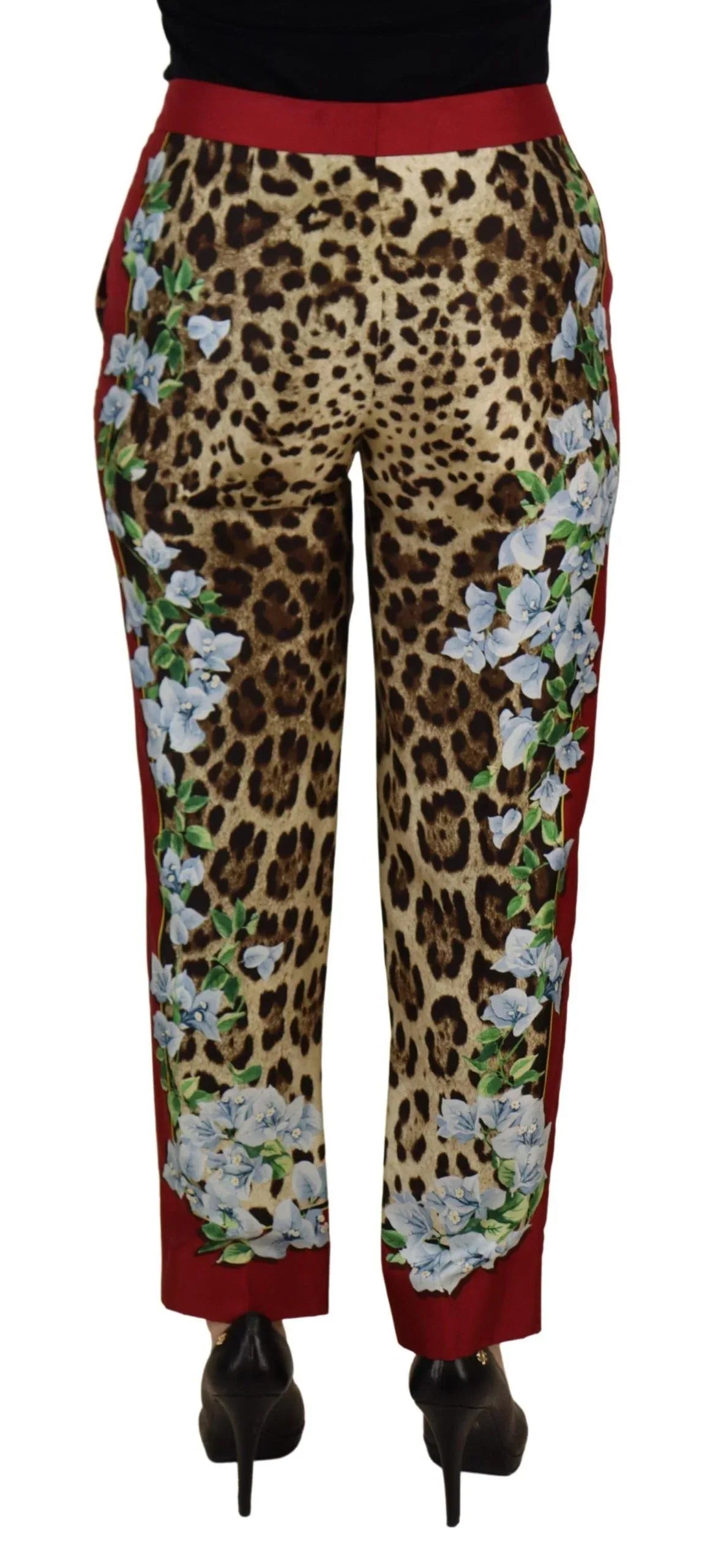 Dolce & Gabbana Multicolor Leopard Flora Printed Mid Waist Trouser Pants - Zeiniez