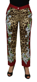 Dolce & Gabbana Multicolor Leopard Flora Printed Mid Waist Trouser Pants - Zeiniez