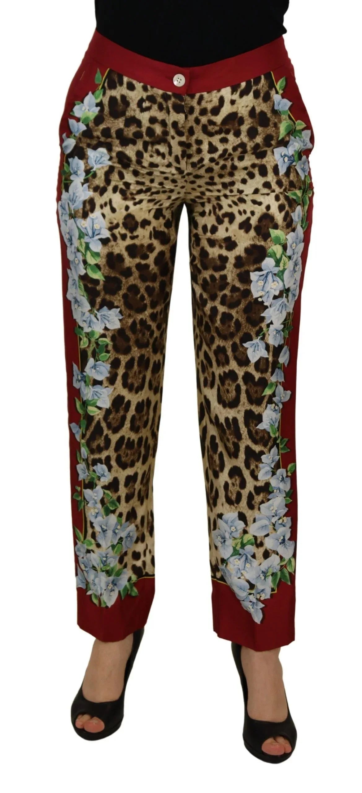Dolce & Gabbana Multicolor Leopard Flora Printed Mid Waist Trouser Pants - Zeiniez