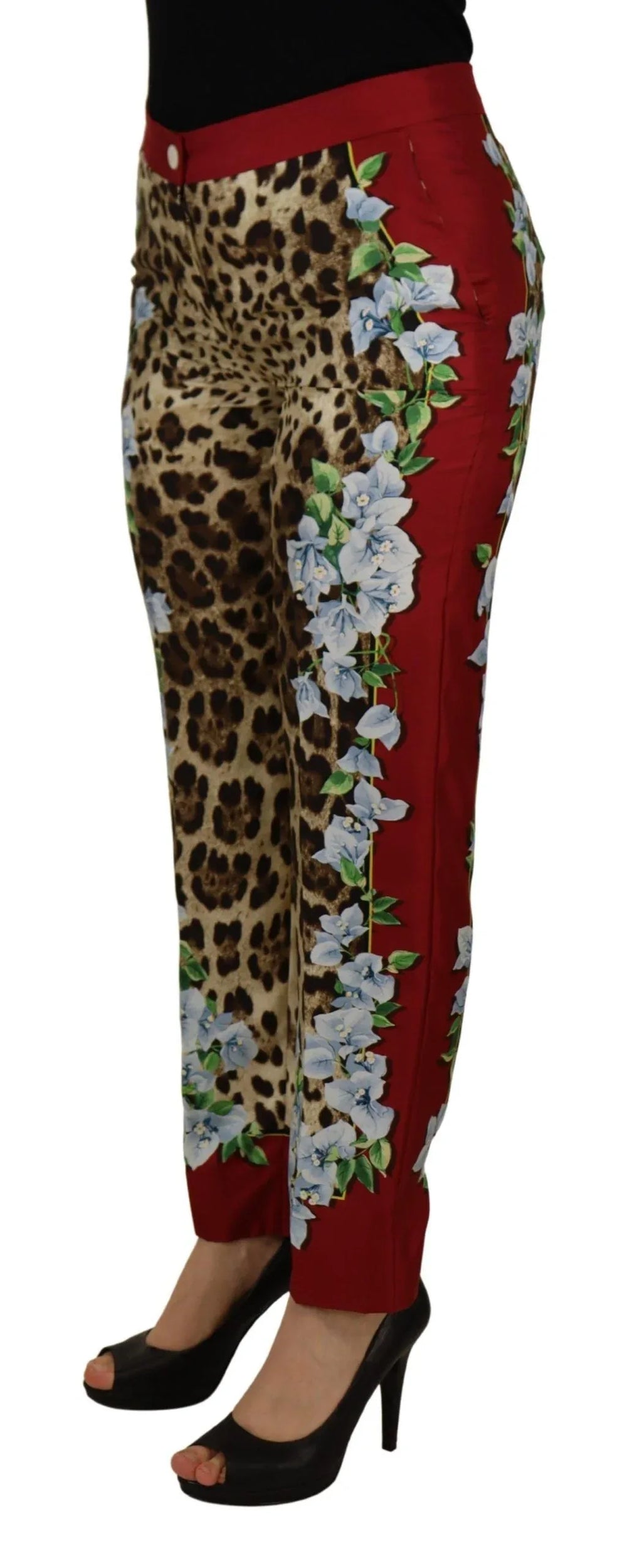 Dolce & Gabbana Multicolor Leopard Flora Printed Mid Waist Trouser Pants - Zeiniez