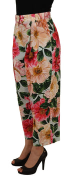 Dolce & Gabbana Multicolor Flora Printed High Waist Cropped Trouser Pants - Zeiniez