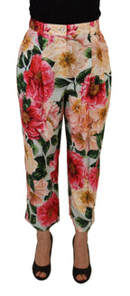 Dolce & Gabbana Multicolor Flora Printed High Waist Cropped Trouser Pants - Zeiniez