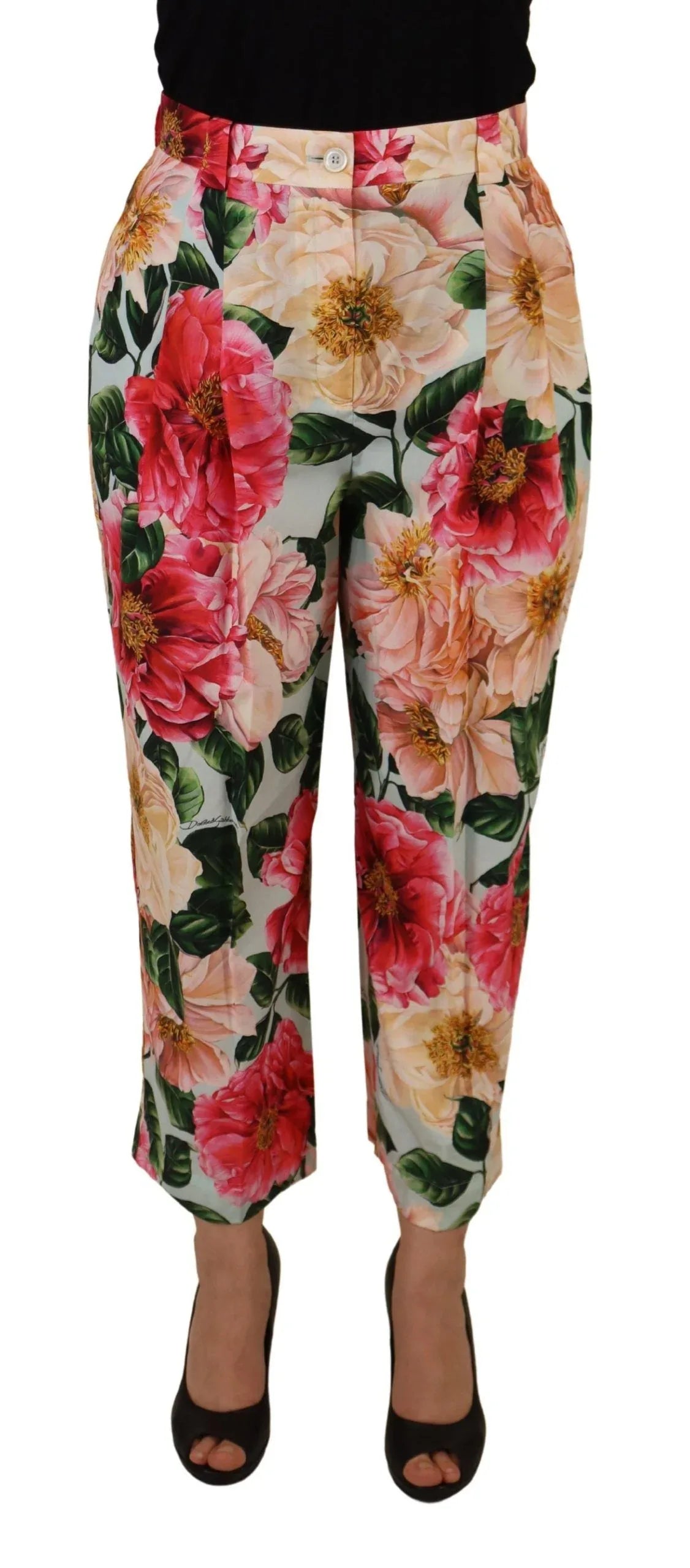 Dolce & Gabbana Multicolor Flora Printed High Waist Cropped Trouser Pants - Zeiniez