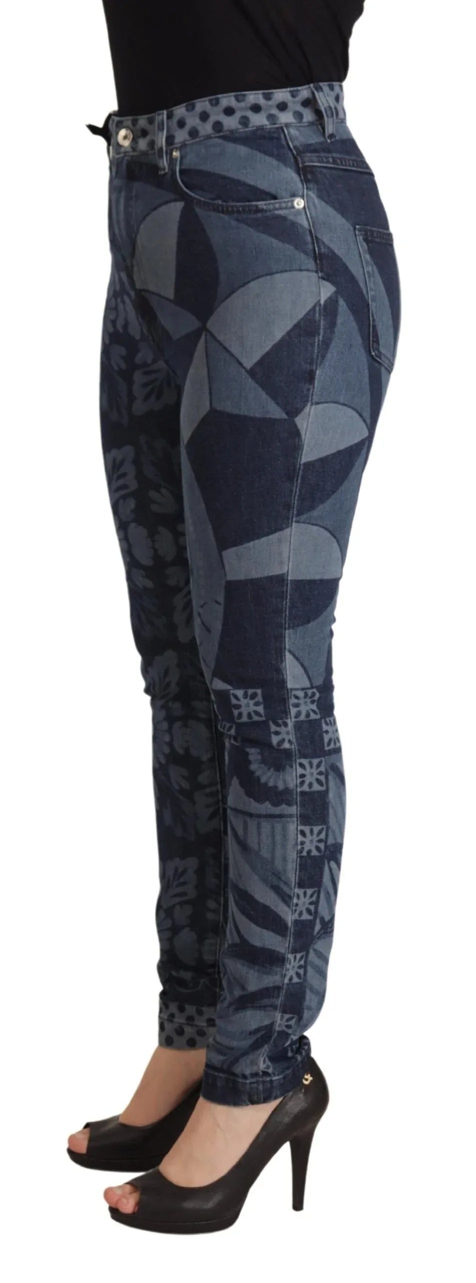 Dolce & Gabbana Blue Floral High Waist Skinny Denim Jeans - Zeiniez