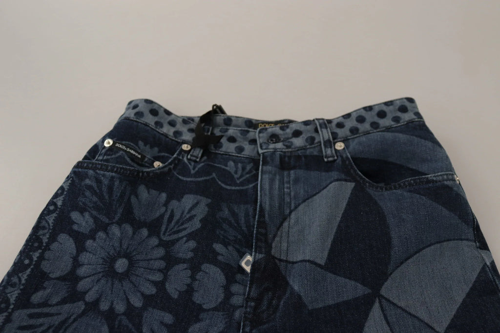 Dolce & Gabbana Blue Floral High Waist Skinny Denim Jeans - Zeiniez
