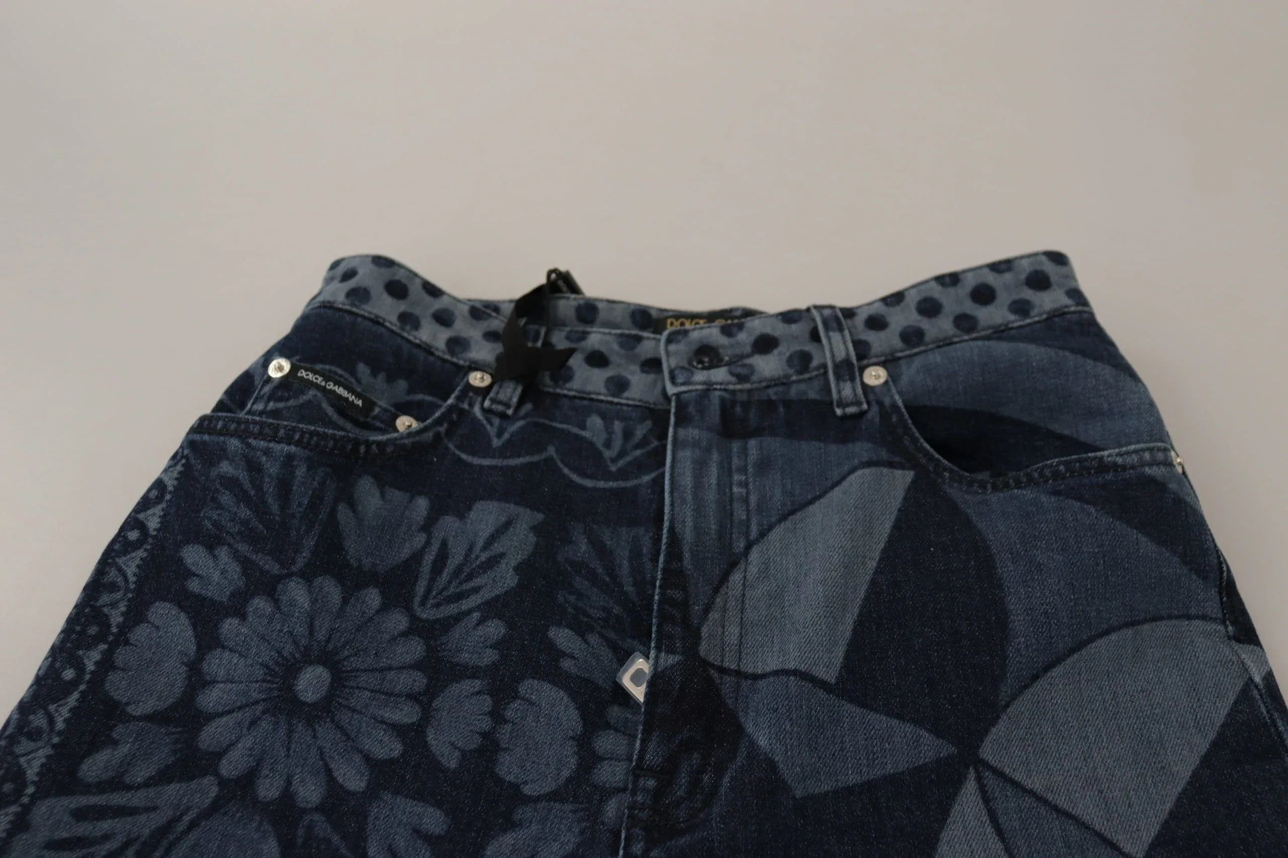 Dolce & Gabbana Blue Floral High Waist Skinny Denim Jeans - Zeiniez
