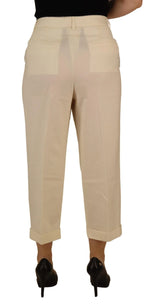 Dolce & Gabbana Ivory High Waist Cropped Folded Hem Trousers Pants - Zeiniez
