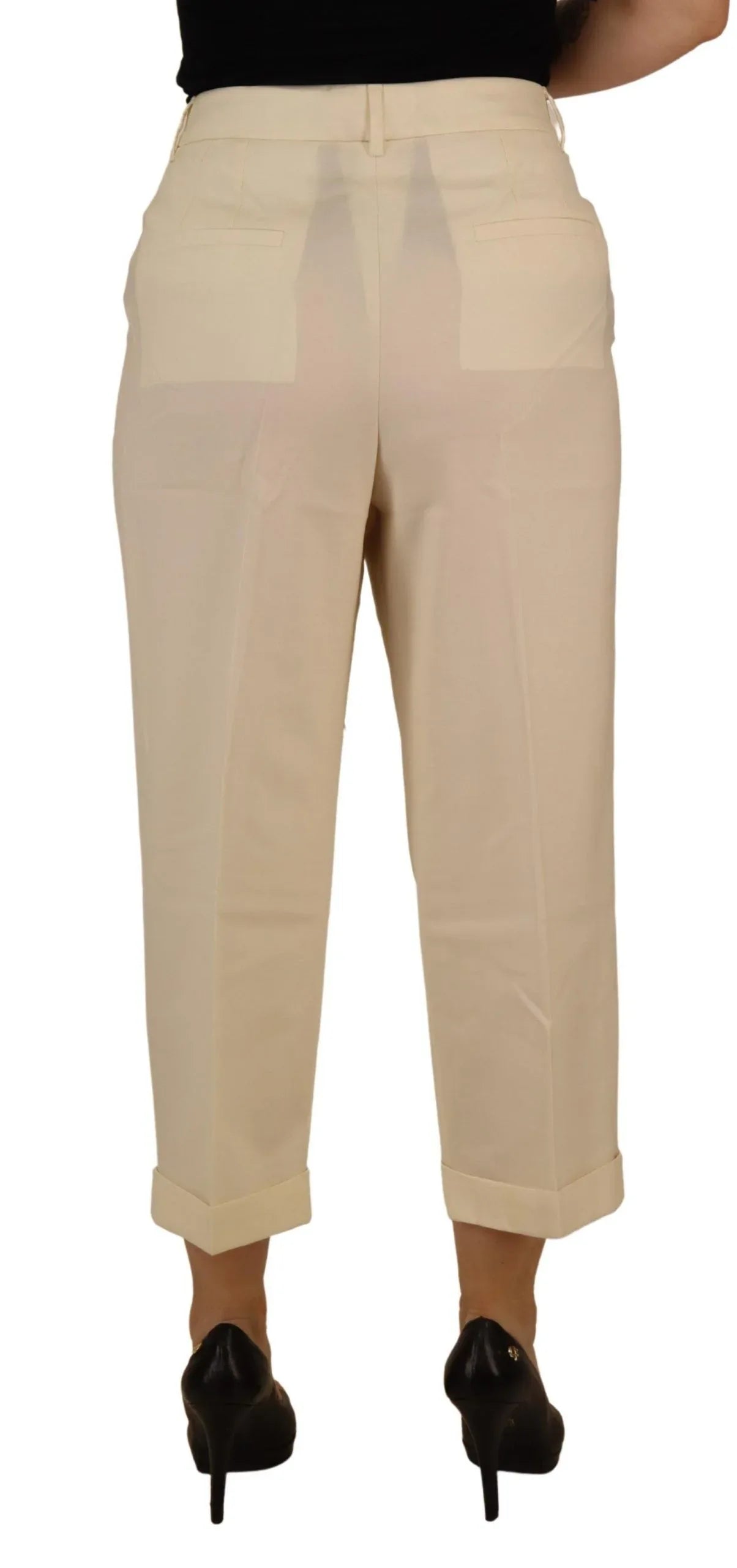 Dolce & Gabbana Ivory High Waist Cropped Folded Hem Trousers Pants - Zeiniez
