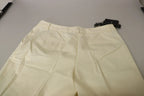 Dolce & Gabbana Ivory High Waist Cropped Folded Hem Trousers Pants - Zeiniez
