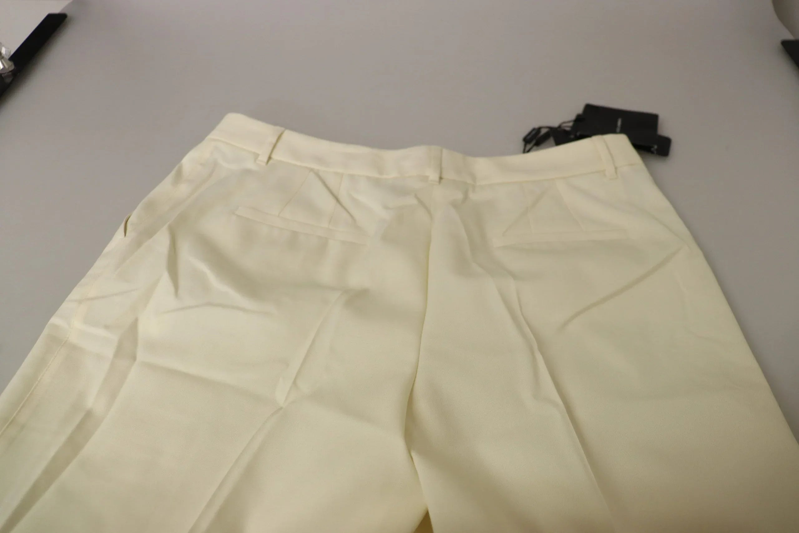 Dolce & Gabbana Ivory High Waist Cropped Folded Hem Trousers Pants - Zeiniez
