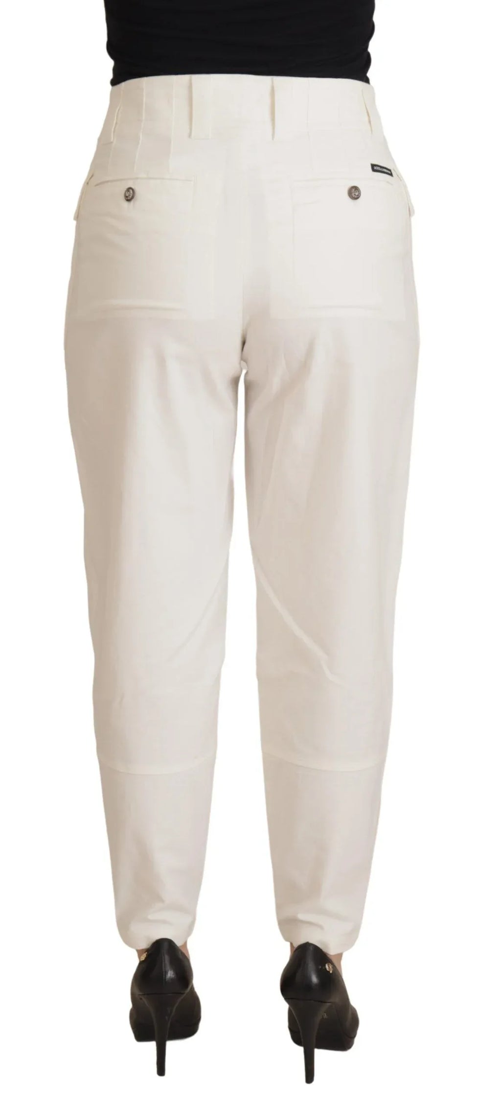 Dolce & Gabbana White High Waist Tapered Women Cotton Pants - Zeiniez