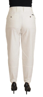 Dolce & Gabbana White High Waist Tapered Women Cotton Pants - Zeiniez