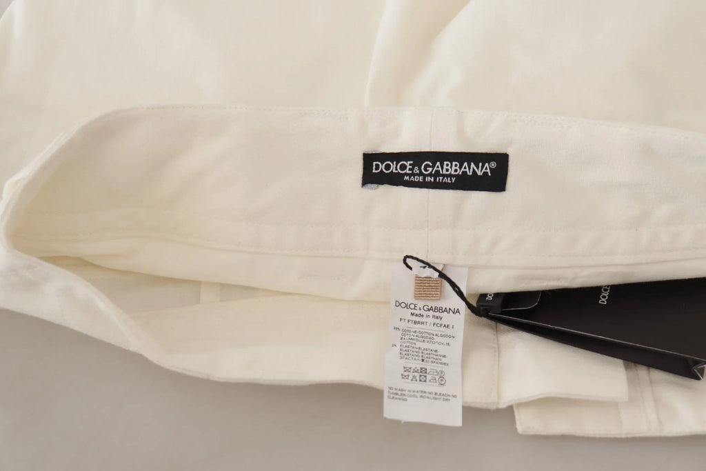 Dolce & Gabbana White High Waist Tapered Women Cotton Pants - Zeiniez