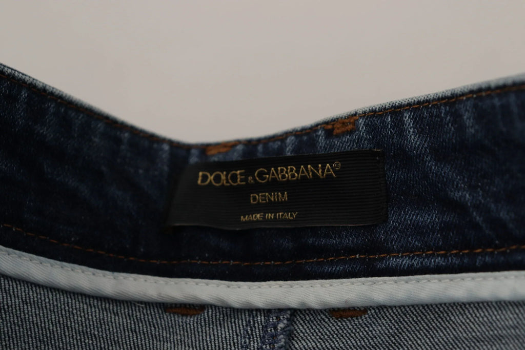 Dolce & Gabbana Blue Denim Crystal Embellished Pants Jeans - Zeiniez