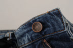 Dolce & Gabbana Blue Denim Baroque Heart Logo Patch Pants Jeans - Zeiniez
