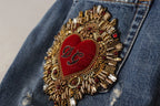 Dolce & Gabbana Blue Denim Baroque Heart Logo Patch Pants Jeans - Zeiniez