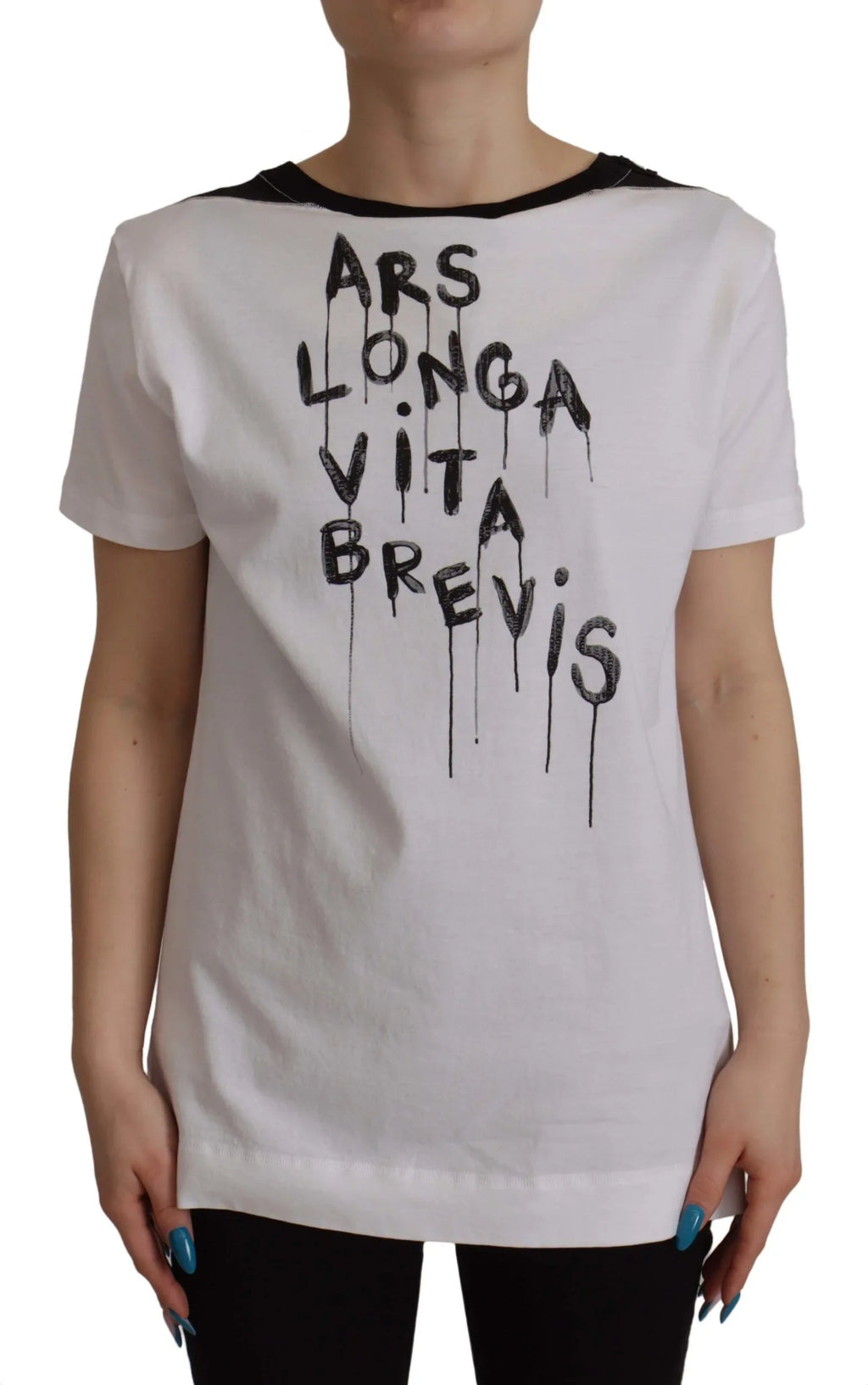 Dolce & Gabbana White Slogan Print Round Neck Cotton T-shirt - Zeiniez